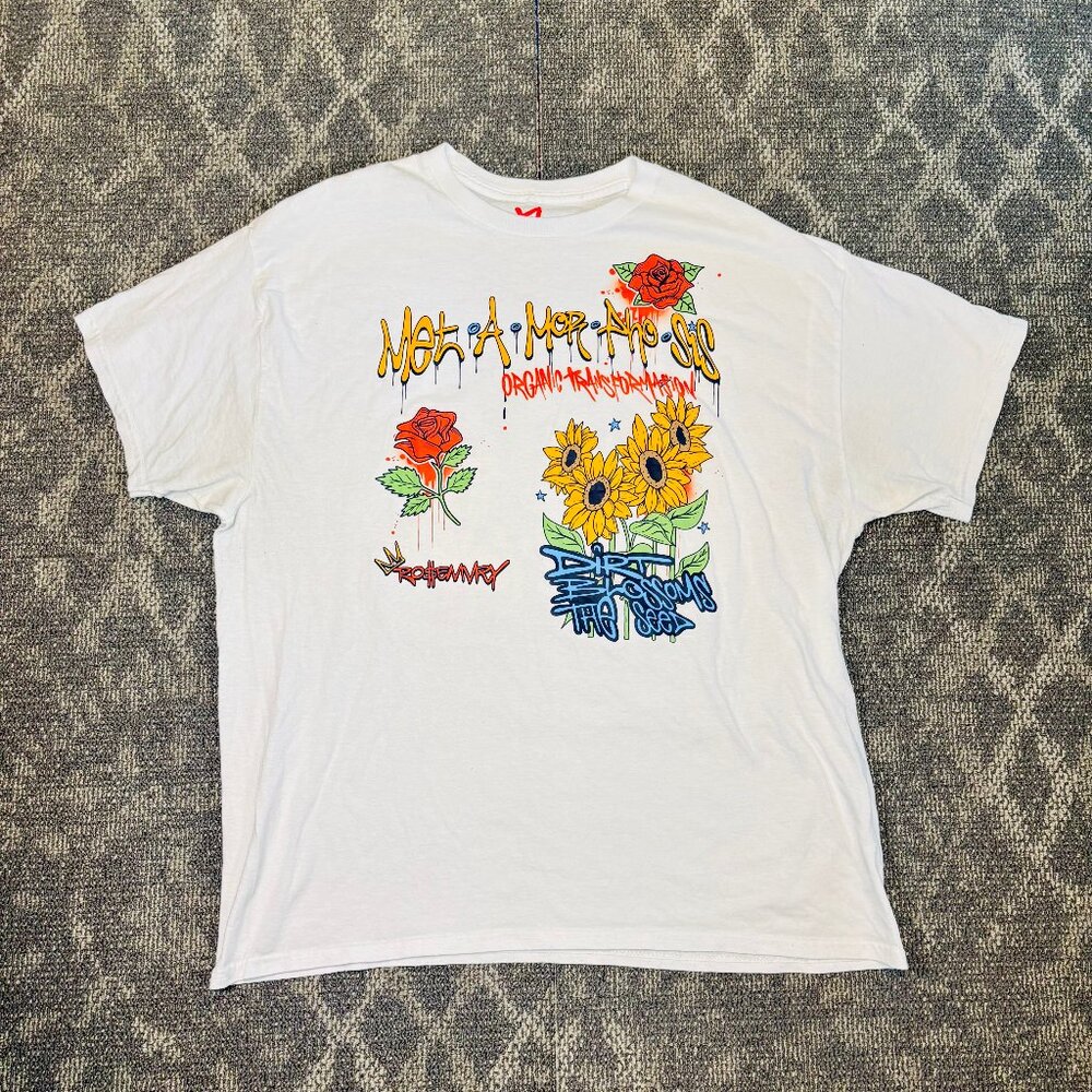Metamorphosis by Rosemvry XL Graphic T-Shirt - White Floral Art Streetwear